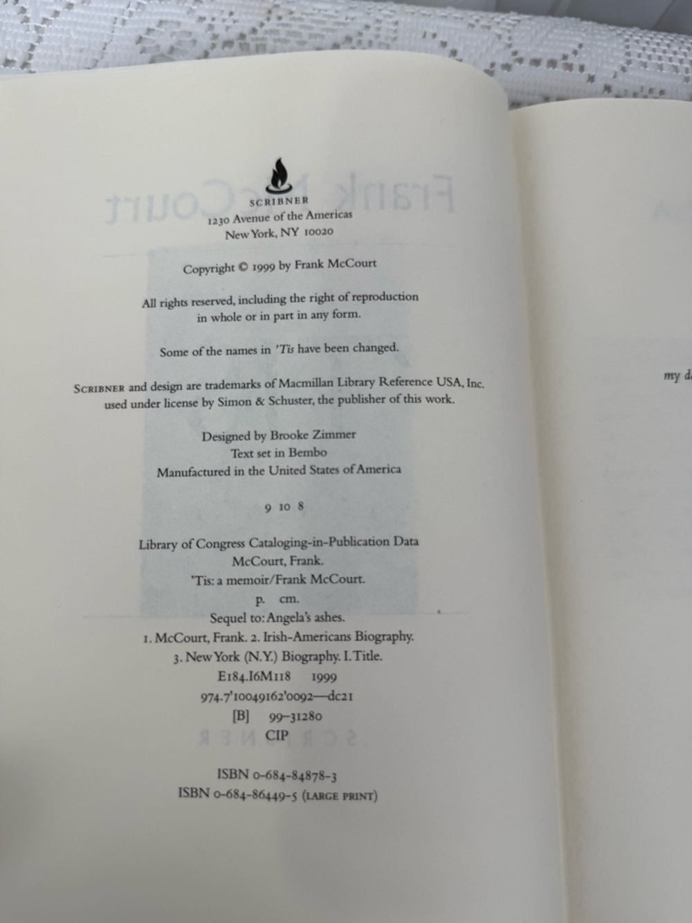 Frank McCourt Tis Hardcover Memoir Angela’s Ashes Sequel Scribner - Picture 7 of 8